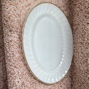 Vintage Anchor Hocking White and Gold Serve ware Platter